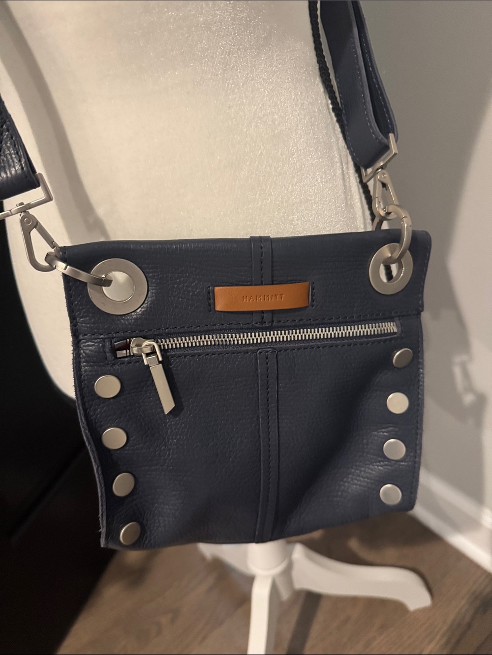 Hammitt small Tony Navy Crossbody with Silver-Tone Stud Accents